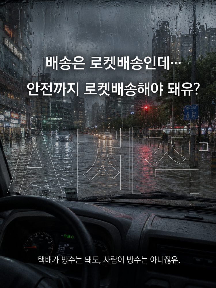 폭우가 내리는 밤 집에서 배송을 기다리는 소비자