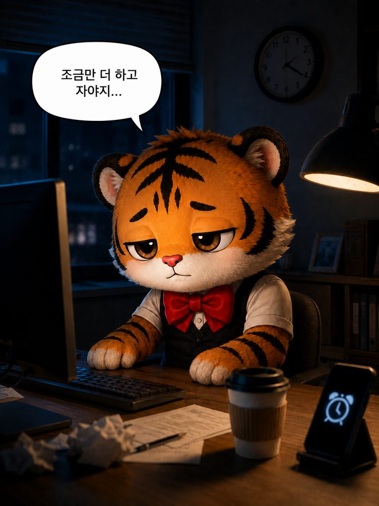 잠을 거의 자지 못한 채 자동차 앞에서 운전을 고민하는 범이와 웅녀