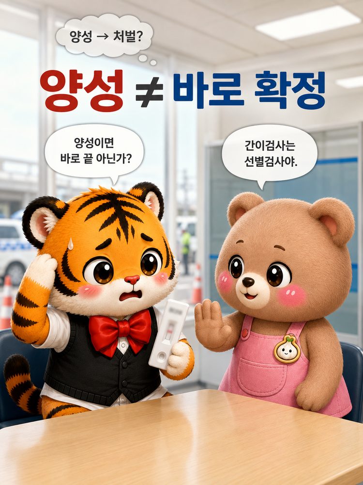 타액 간이검사 결과에 불복하면 재측정을 요청할 수 있다는 설명 이미지