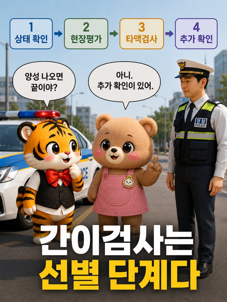 경찰이 약물운전을 어떻게 확인하는지 묻는 범이와 웅녀