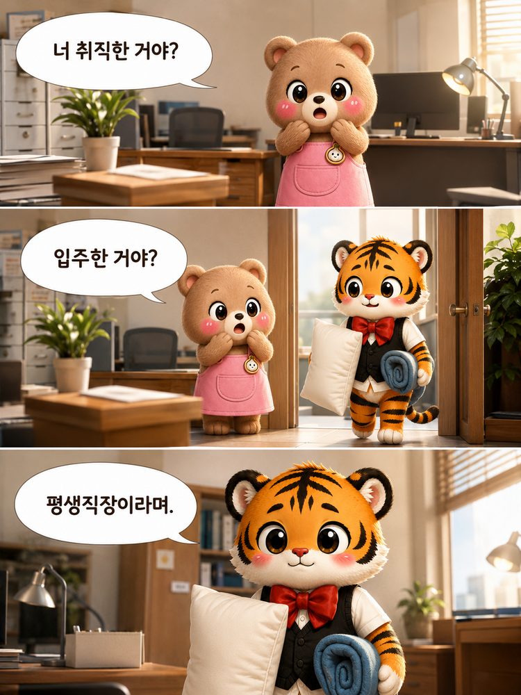 베개와 이불까지 회사로 가져가는 범이
