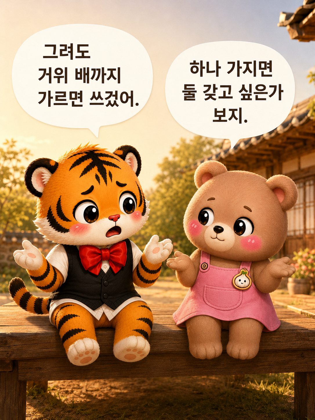 평상 위 범이와 웅녀의 티격태격