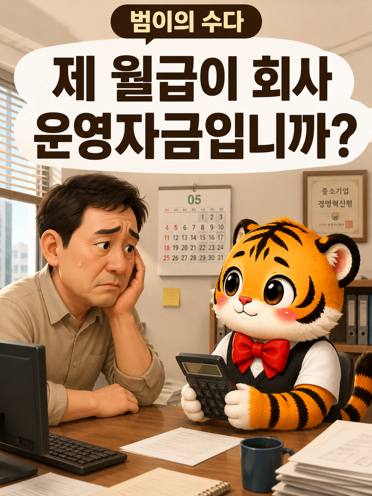 월급을 아직 받지 못했다고 확인하는 범이와 사장