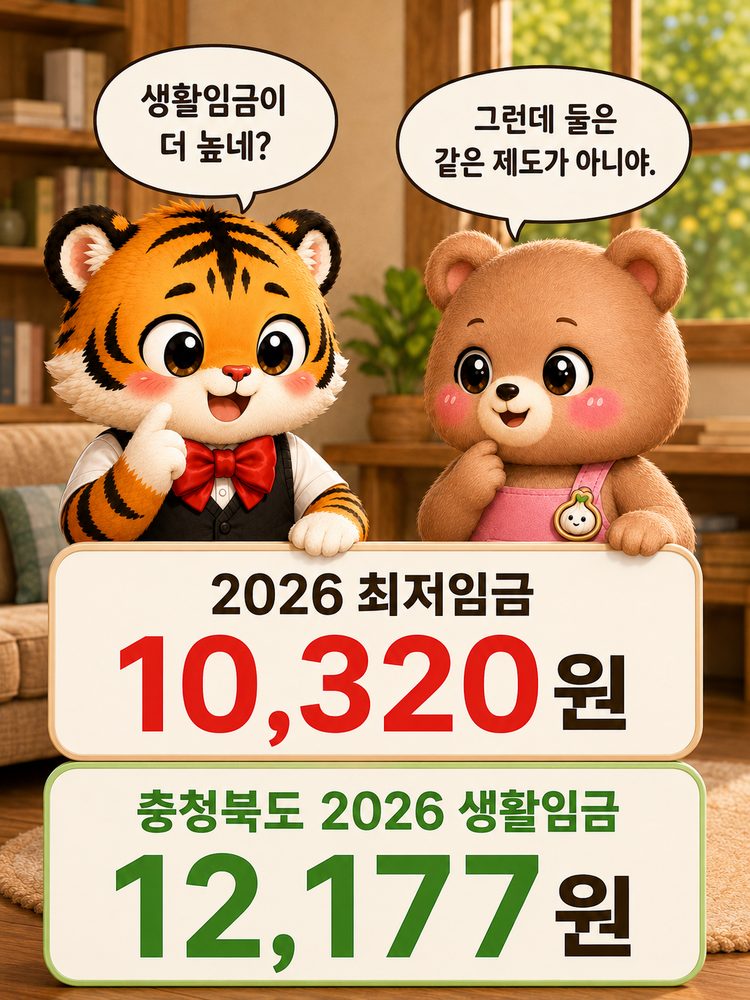 생활임금이라는 말을 듣고 궁금해하는 범이와 웅녀