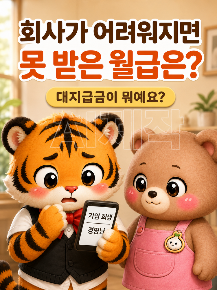 회사가 돈이 없으면 못 받은 월급은 어떻게 되는지 묻는 범이와 웅녀
