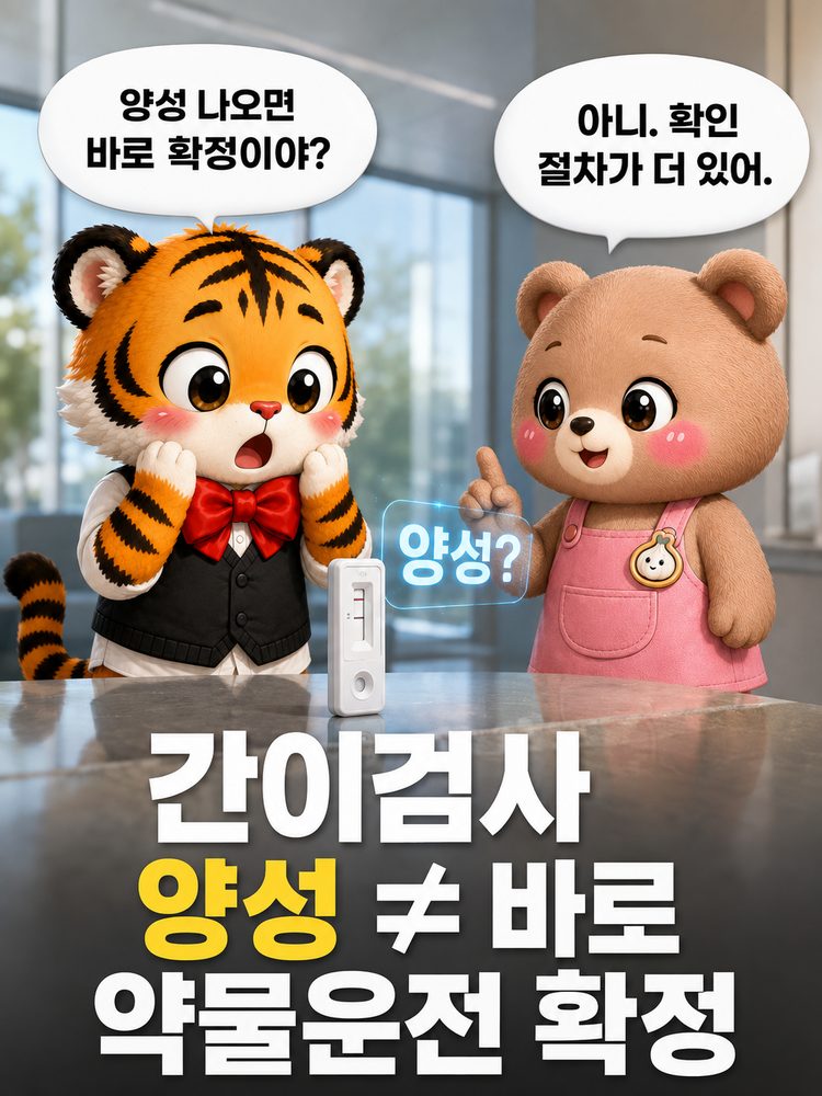타액 간이검사에서 양성이 나와도 추가 확인 절차가 있다는 설명 장면
