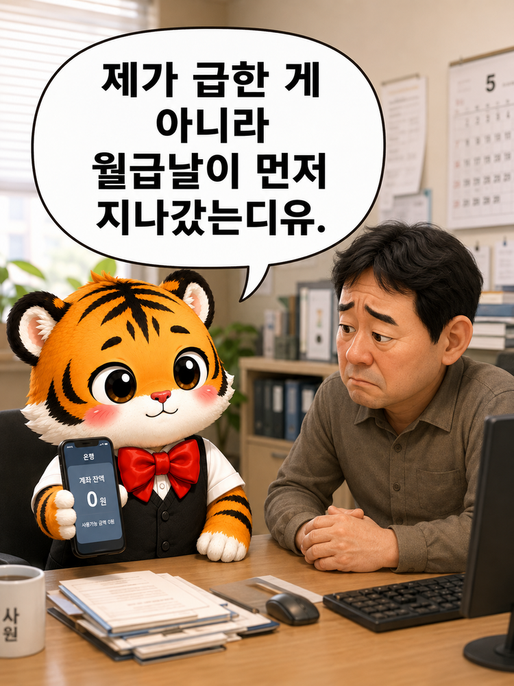 범이와 사장 사이에 흐르는 어색한 침묵