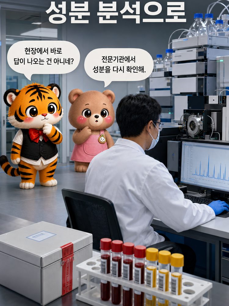 경찰관과 함께 의료기관에서 혈액을 채취하는 장면