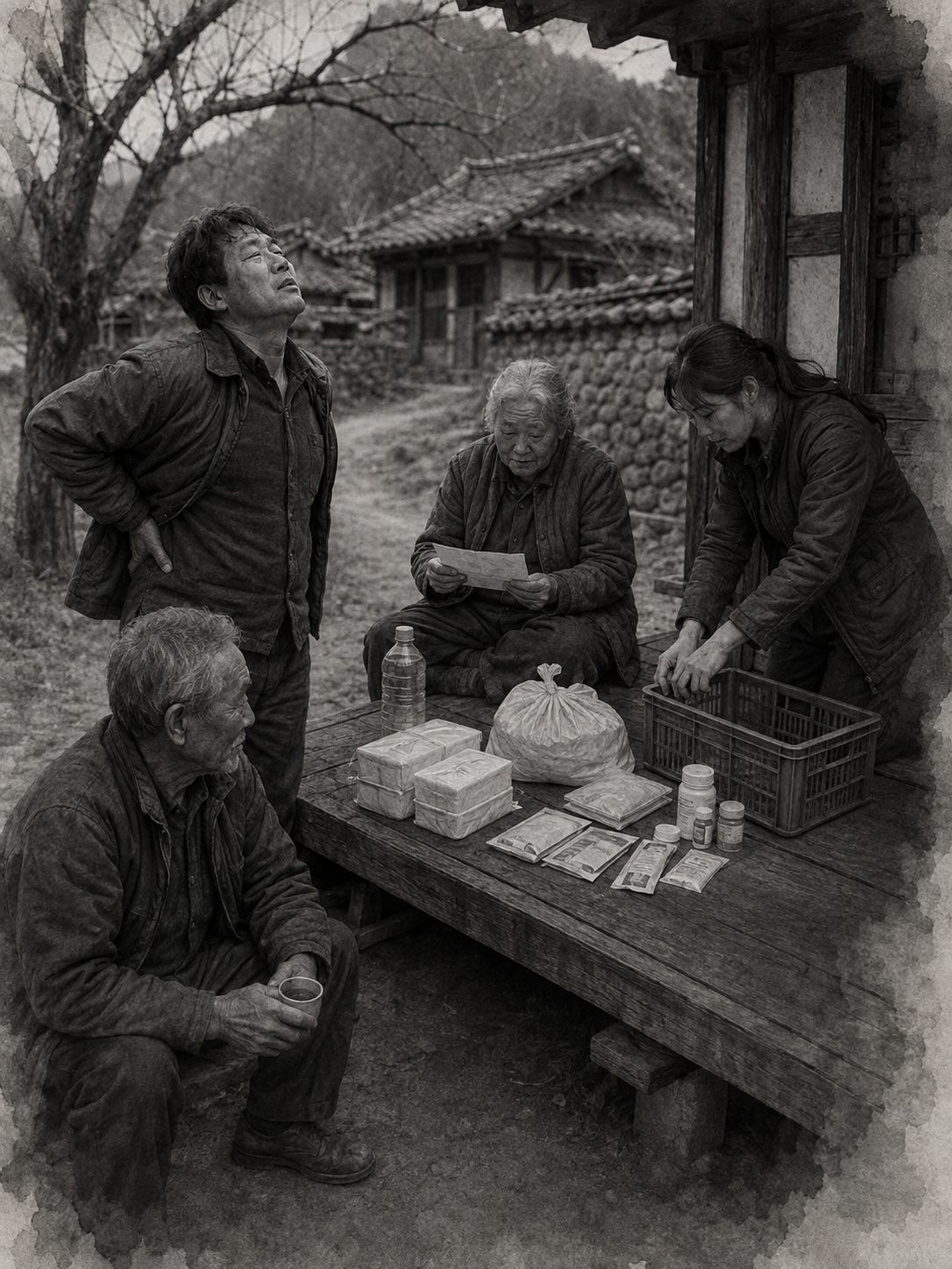 최병수가 경운기를 몰고 굽은 산길을 천천히 내려가는 모습