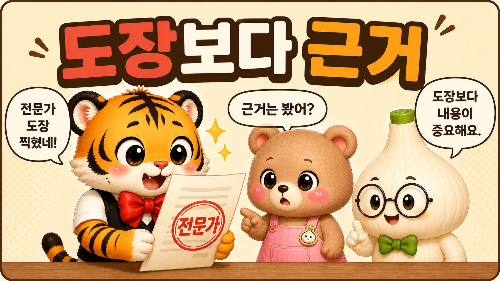 전문가라는 도장보다 내용과 근거가 더 중요하다는 개그 이미지