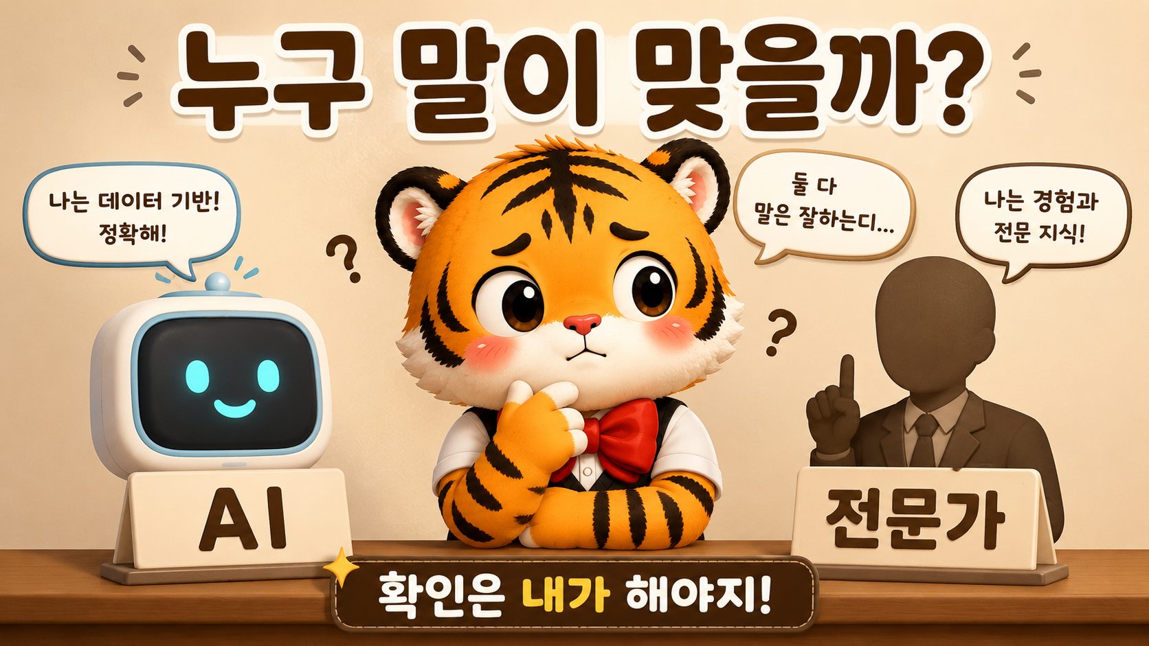 AI와 전문가의 말을 무조건 믿어도 되는지 질문하는 대표 이미지