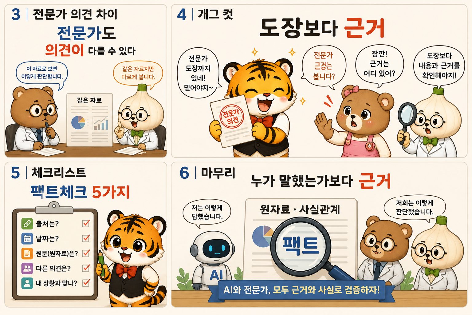 AI와 전문가 모두 근거와 사실관계로 검증해야 한다는 마무리 이미지