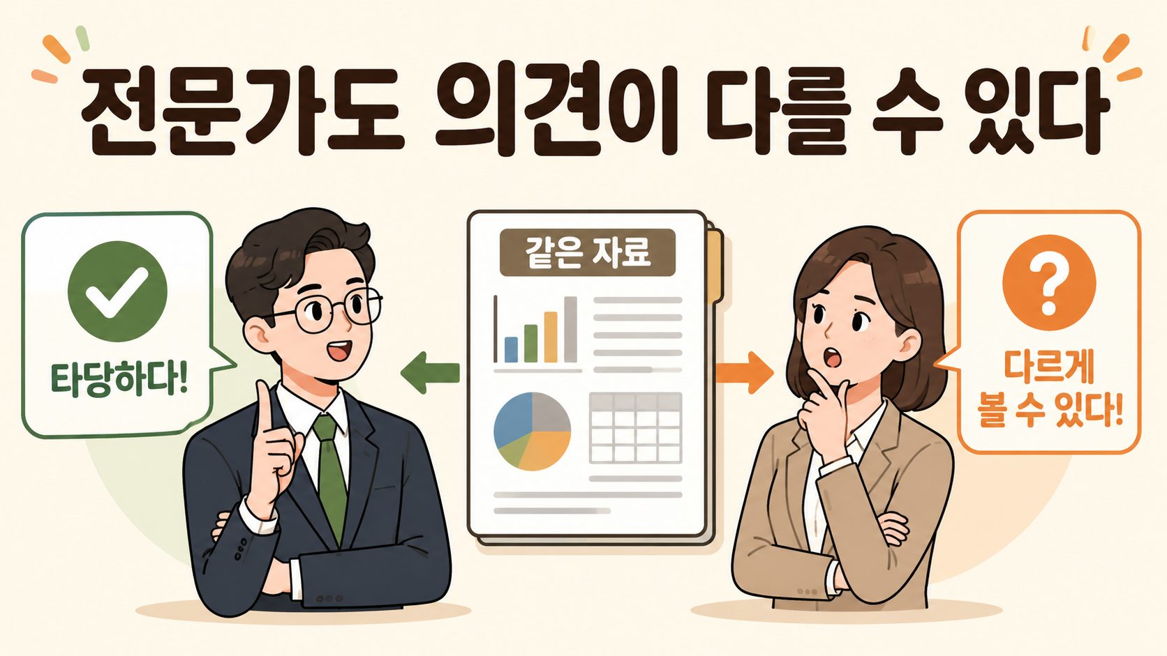 같은 자료를 보고도 전문가의 판단이 달라질 수 있음을 보여주는 이미지