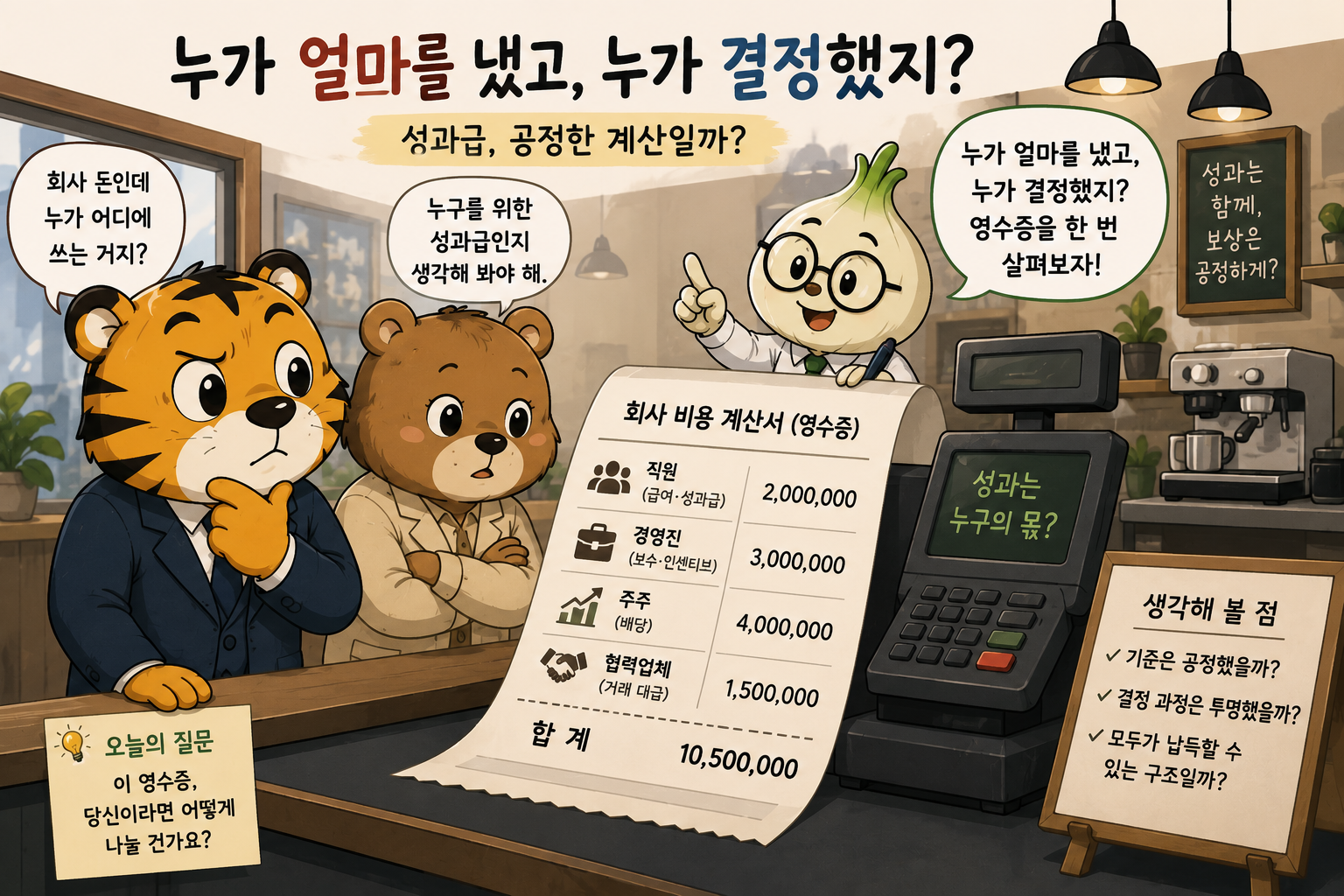 직원 경영진 주주 협력업체가 적힌 책임 영수증