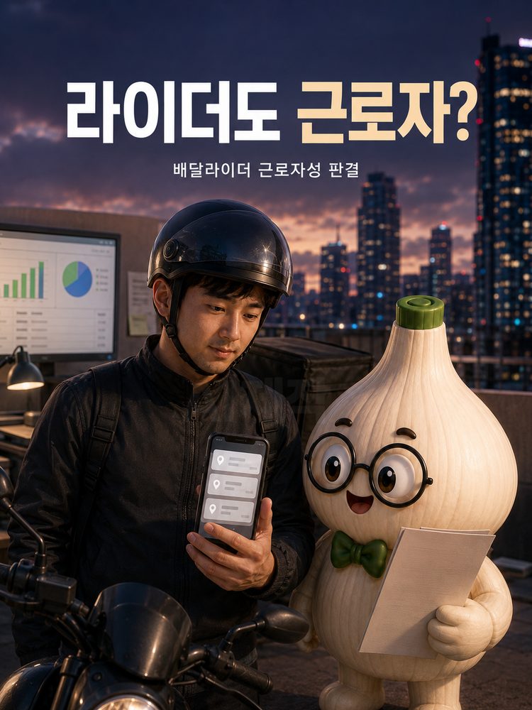 배달라이더가 스마트폰을 들고 마르와 함께 판결문을 살펴보는 대표 이미지
