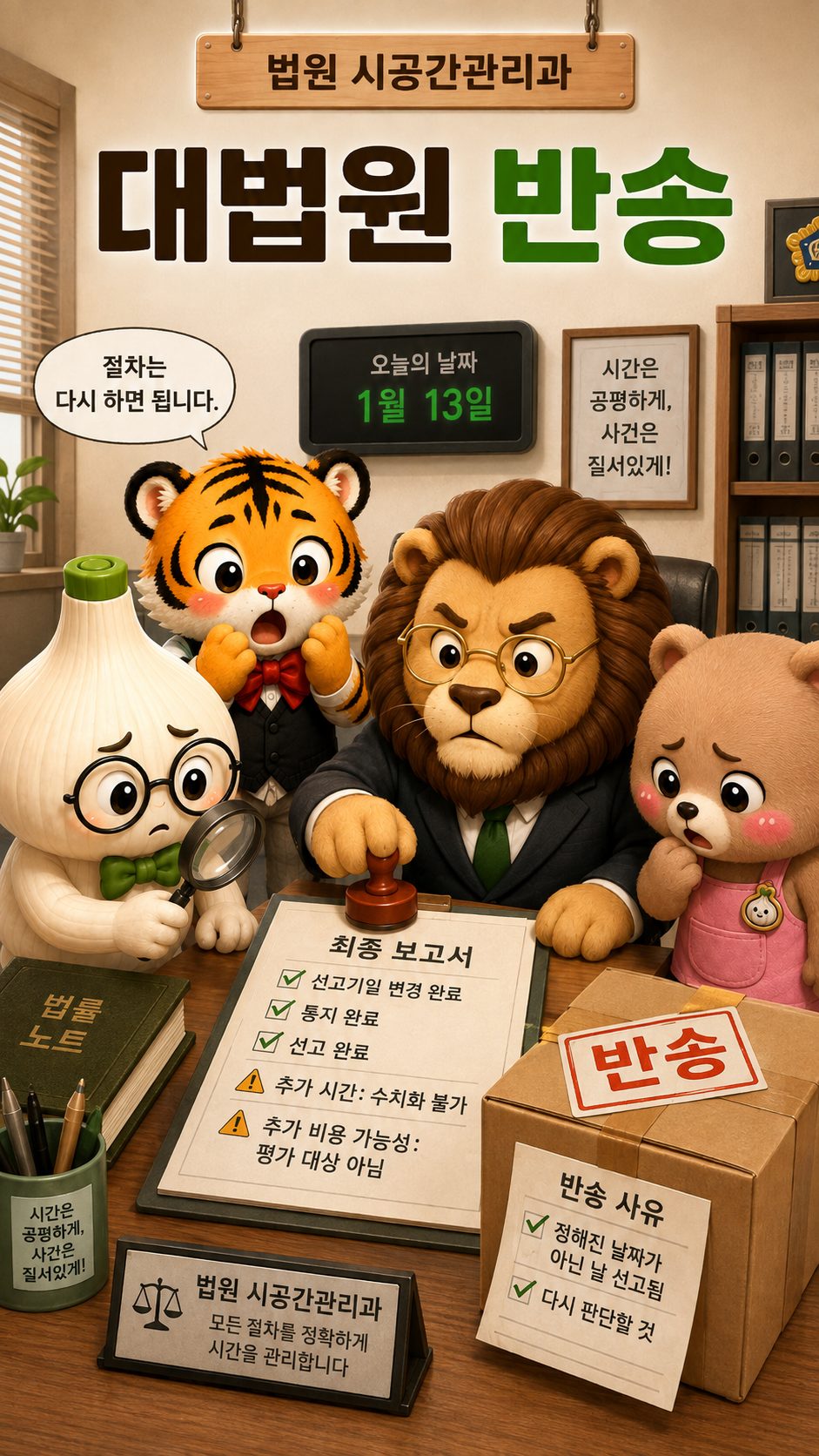 정해진 날짜가 아닌 날 선고된 판결을 대법원이 반송하는 장면