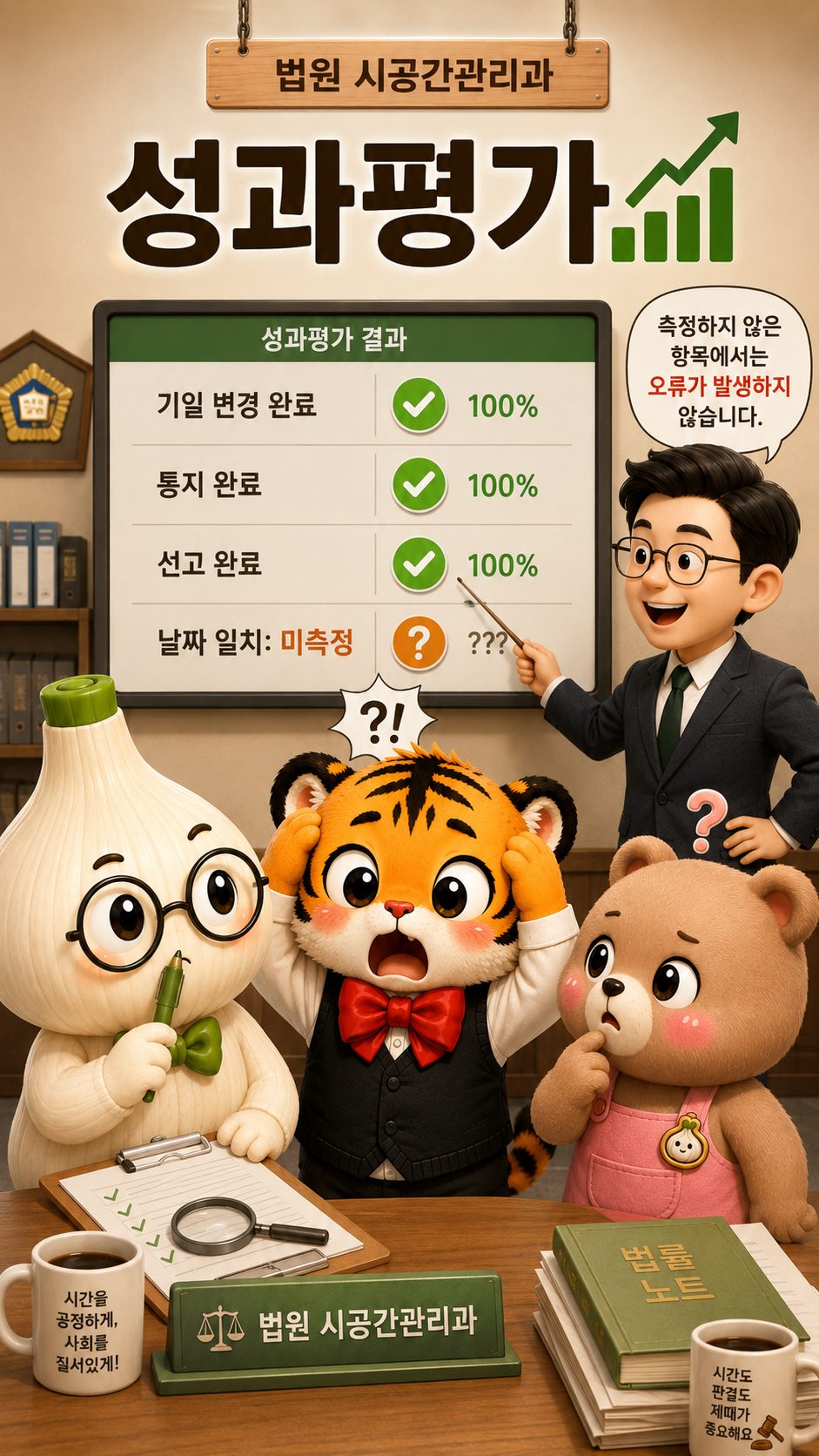 기일 변경과 통지는 완료됐지만 날짜 일치는 미측정인 성과평가표