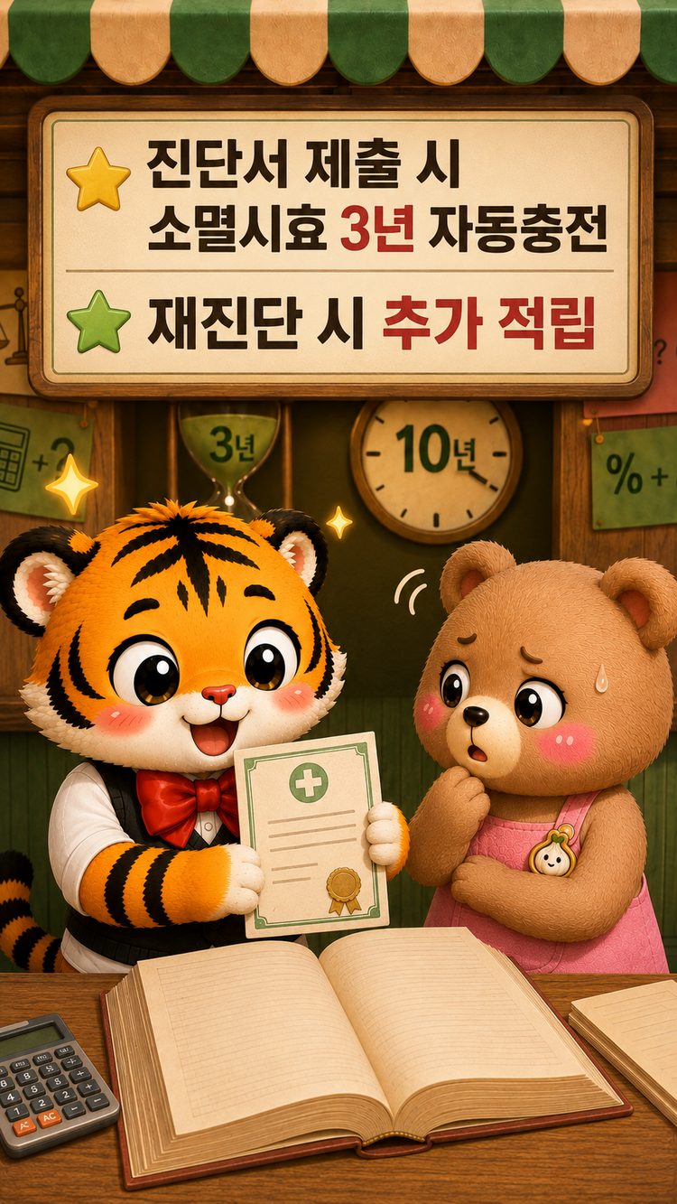 진단서를 제출하면 소멸시효 3년이 자동충전된다고 잘못 안내하는 모습