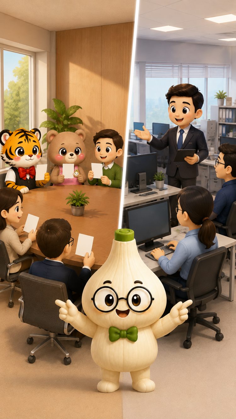 주주총회와 회사 경영 공간이 나뉜 장면