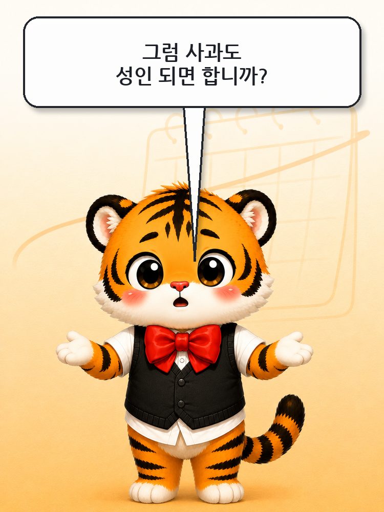 어른이 된 뒤에 사과할 것인지 묻는 범이